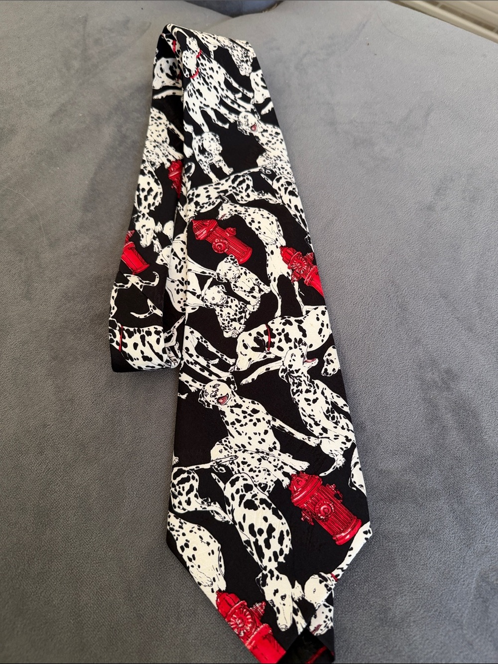 Nicole Miller Dalmation & Fire Hydrant Silk Tie - Black, White & Red